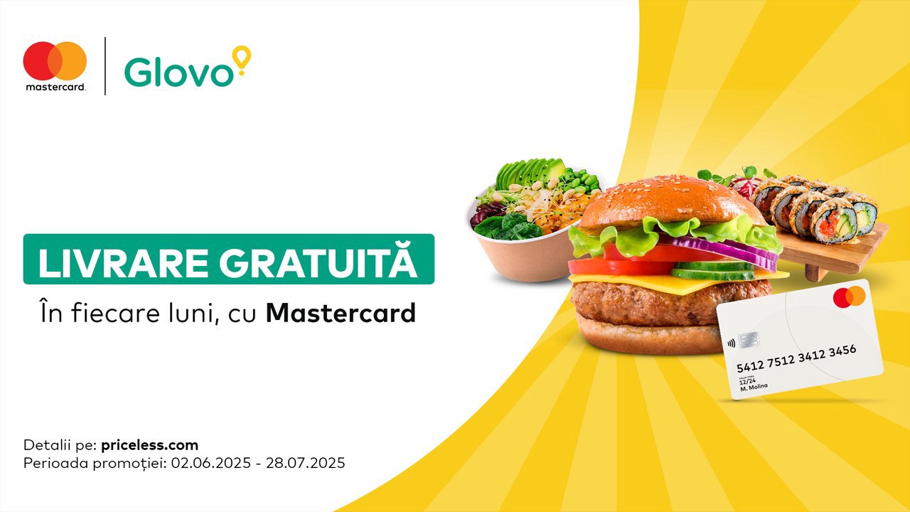 Happy Monday: Livrare gratuită Glovo în fiecare luni, cu Mastercard 
