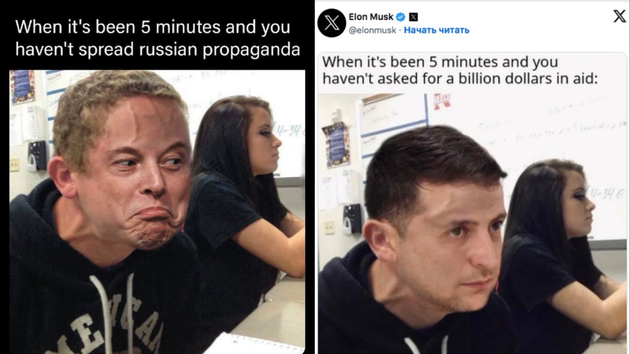 Schimb de... meme-uri. Ilon Musk a publicat un meme despre Zelensk și ajutorul militar occidental. Cum a răspuns Kievul