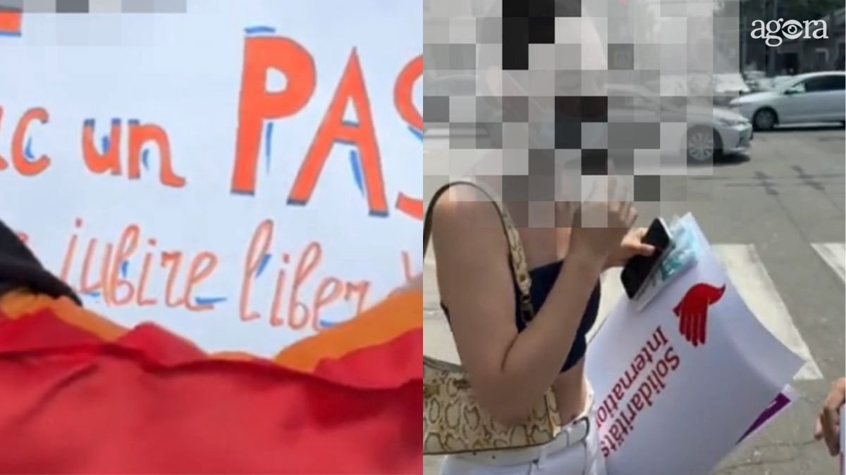 Pancarte misterioase cu „PAS” la marșul LGBTQ. Tinerele nu au putut explica proveniența lor (VIDEO)