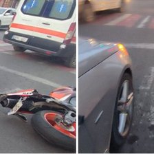 Motocicletă, lovită de un Mercedes la Bălți: două persoane, transportate la spital