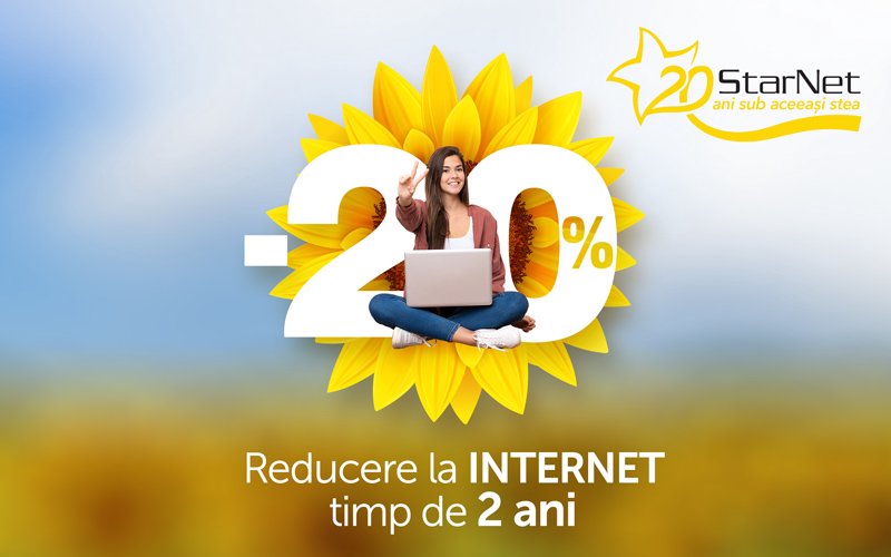 La 20 de ani de StarNet, primești 20% reducere la orice abonament de Internet, timp de 2 ani